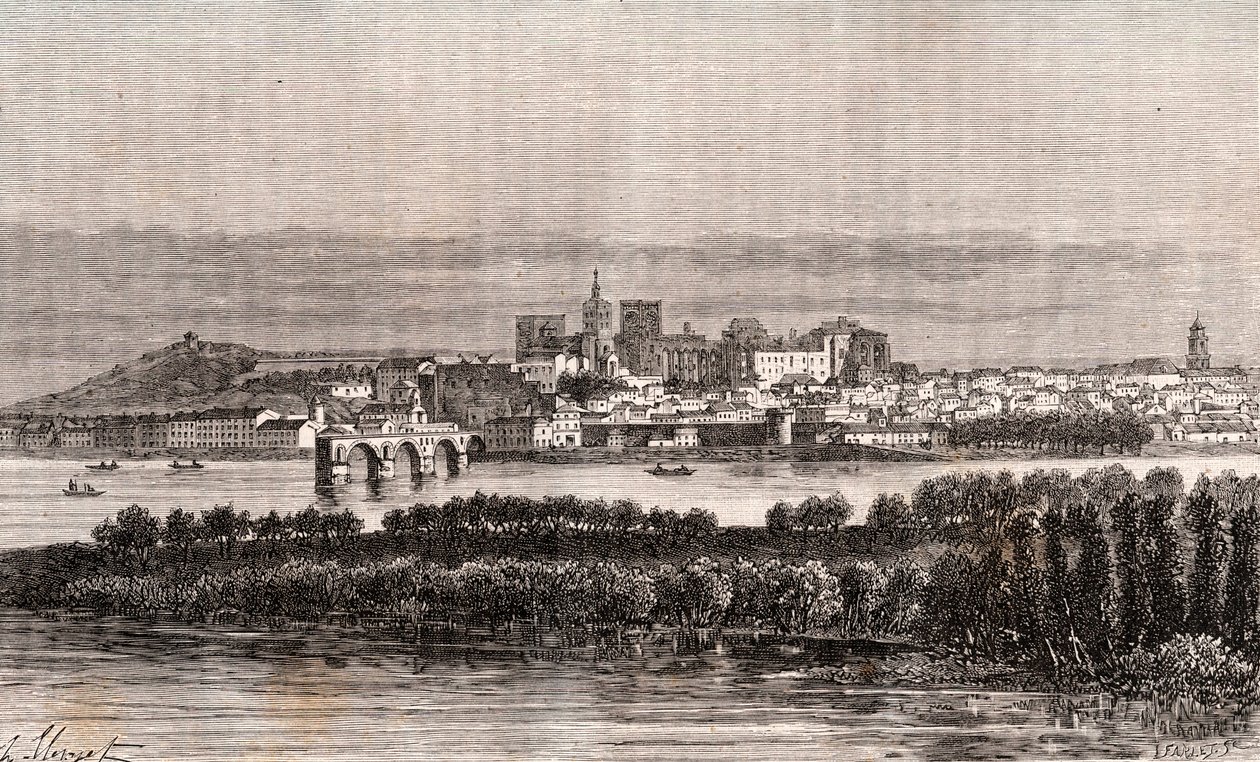 Avignon i Vaucluse - gravyr i "La France illustrée: geografi, historia, statistisk administration" av V.A. Malt-Brown. 1884 av French School