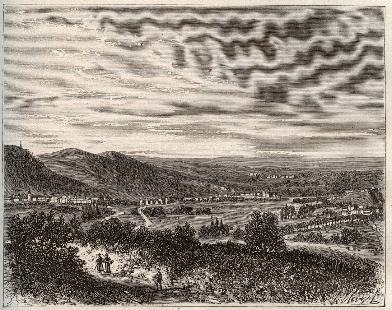 Ay et la montagne de Reims - departementet Marne - gravyr i "La France illustree: geografi, historia, statistisk administration" av V.A. Malt-brunt. 1884 av French School
