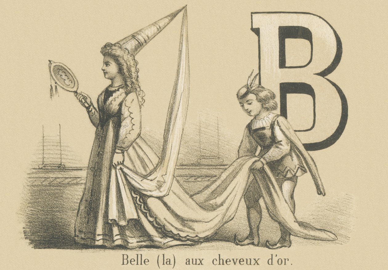 B: Vacker (den) med gyllene hår av French School