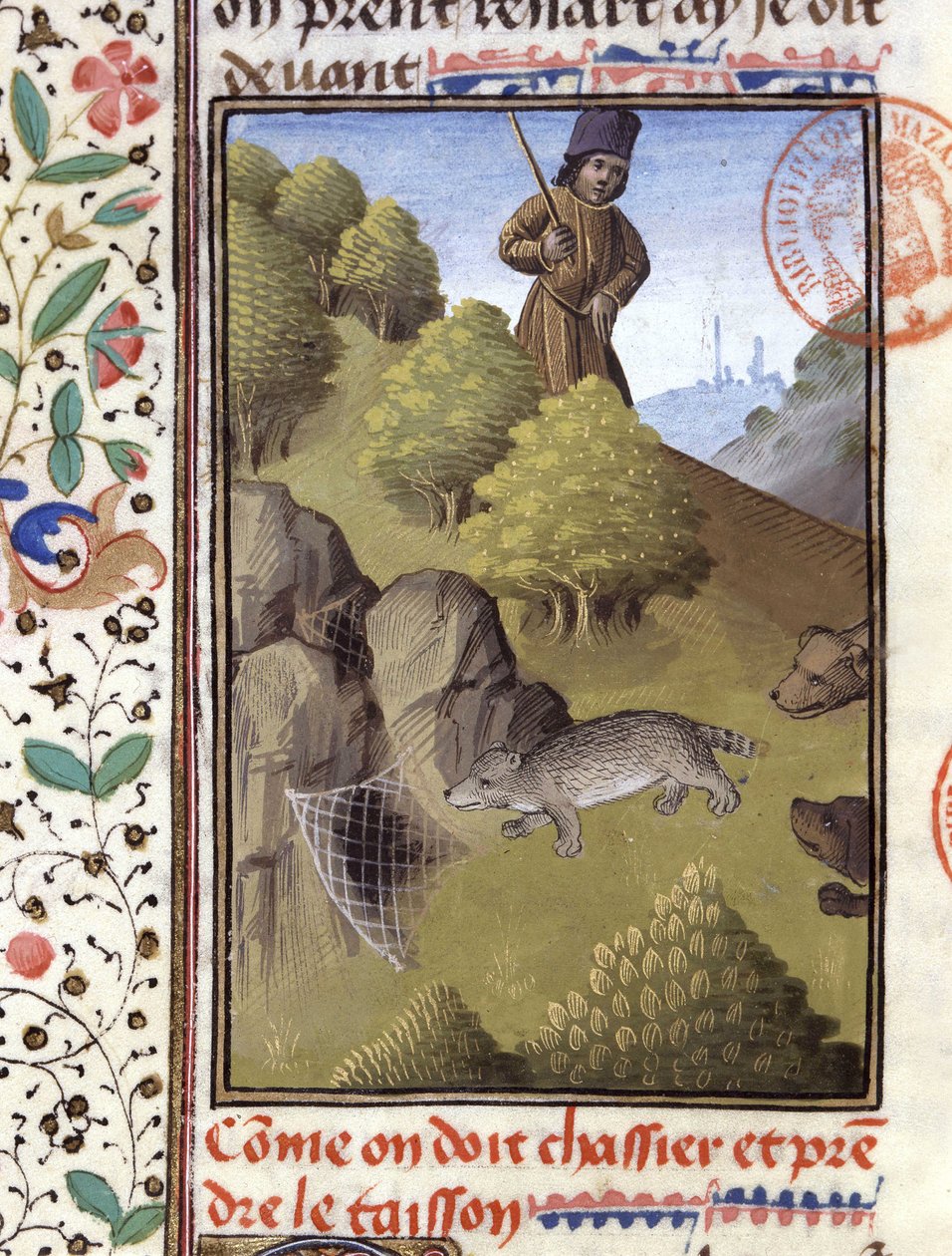 Grävlingsjakt - i "" Jaktbok av Gaston Phoebus, greve av Foix, Lord of Béarn"" av French School