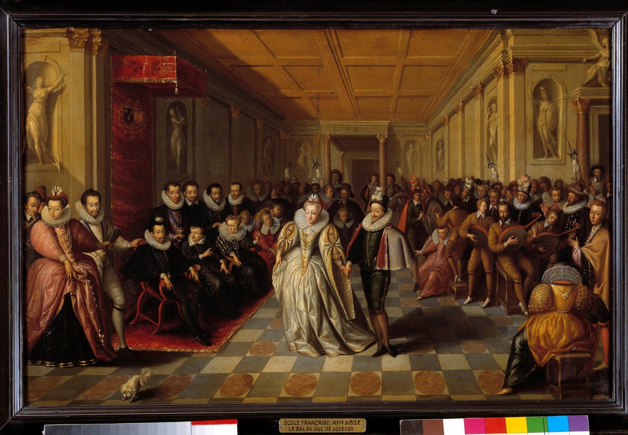 Bal gav till Louvren i närvaro av Henri III och Catherine de Medicis (Caterina de Medici) för äktenskapet mellan Anne, hertigen av Joyeuse och Marguerite de Lorraine Vaudemont (syster till drottning Louise) den 24 september 1581. av French School