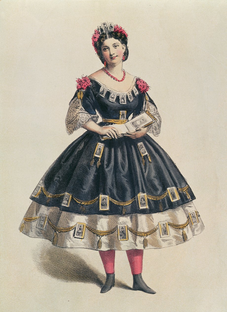 Balklänning dekorerad med fotografiska cartes de visite, c.1860 av French School