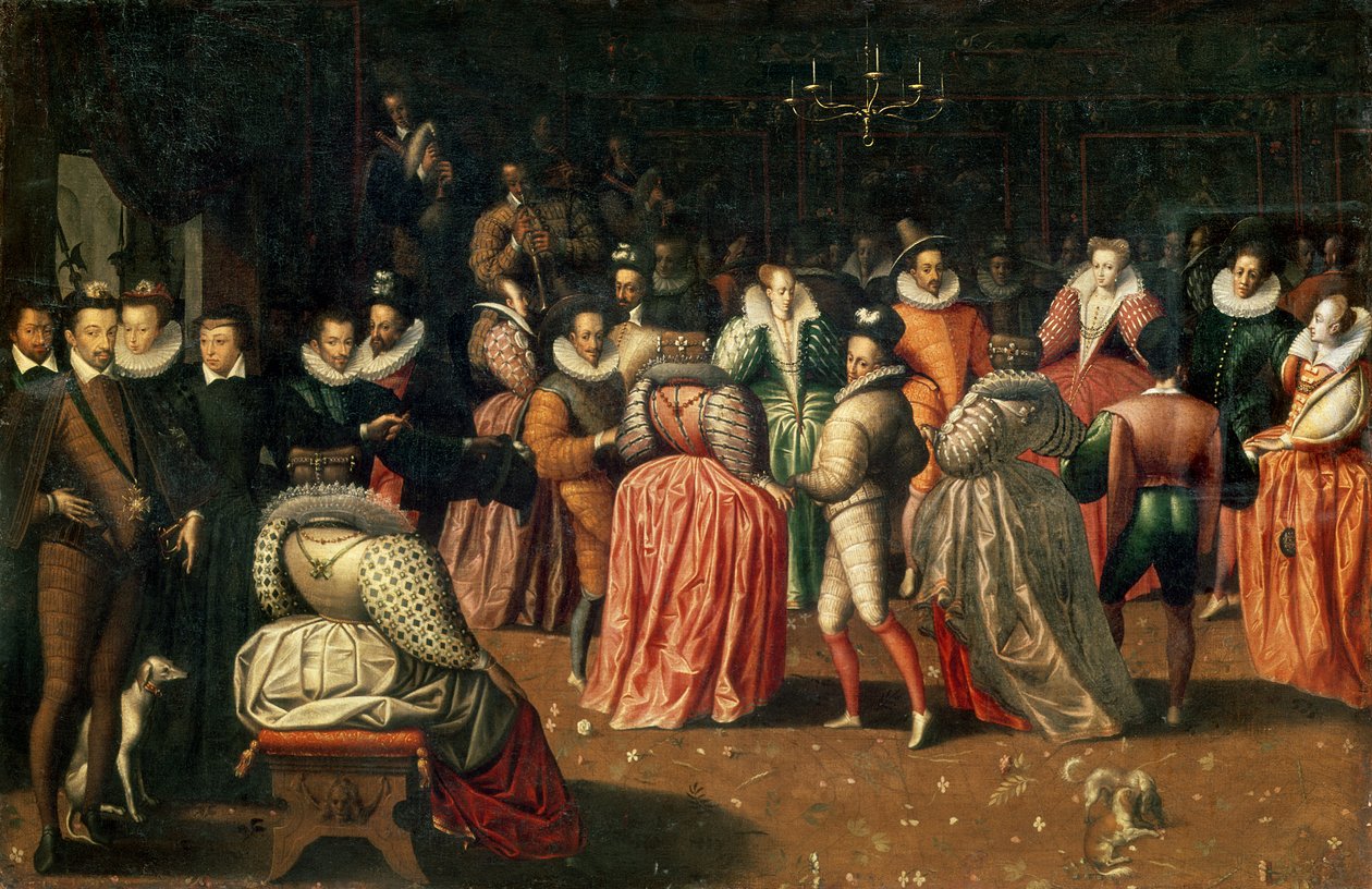 Bal vid hovet för kung Henrik III av Frankrike, eller bal av hertigen av Alencon, andra hälften av 1500-talet (panel) av French School