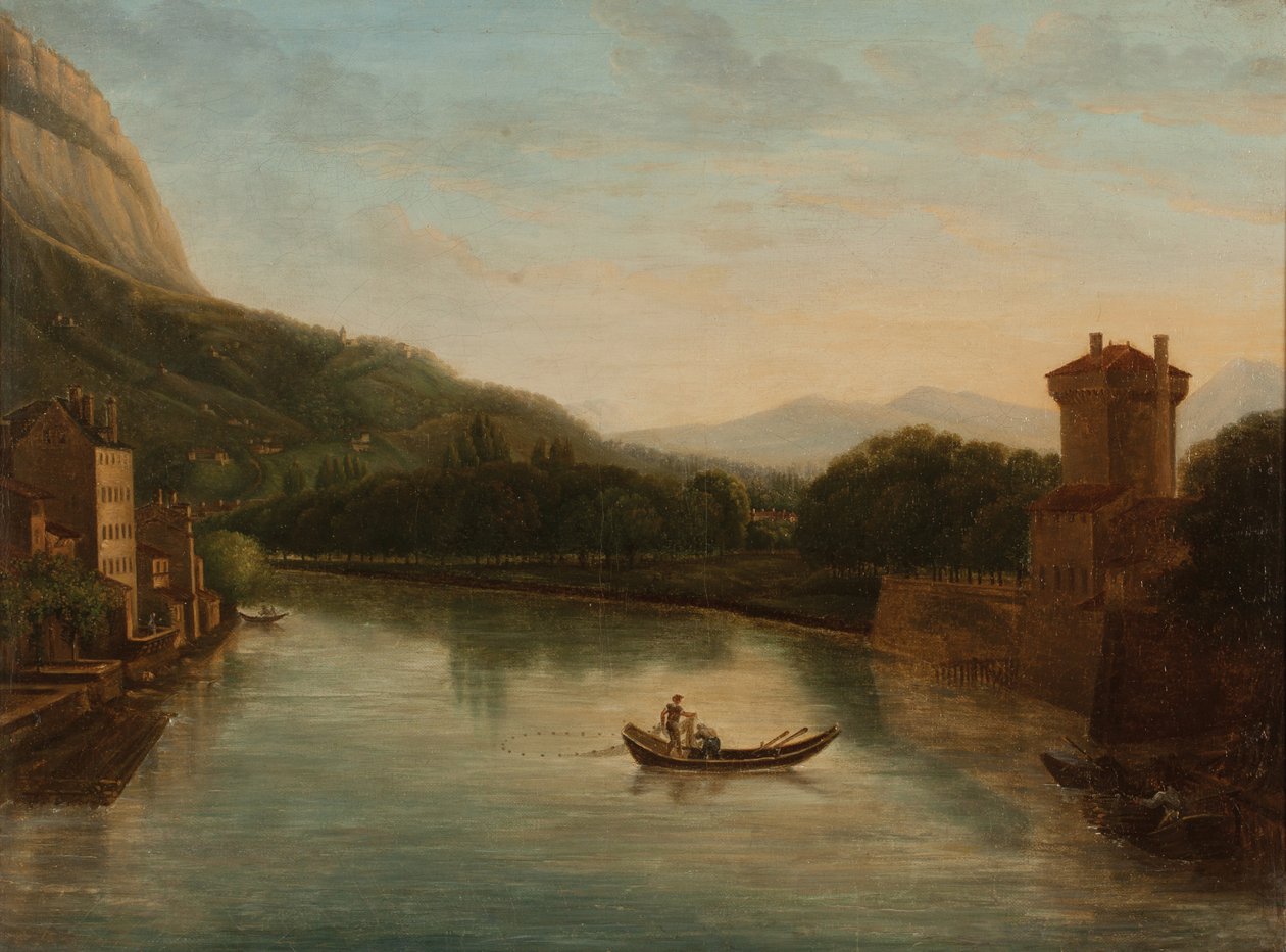 Banks of the Isère i Grenoble (Olja på duk) av French School