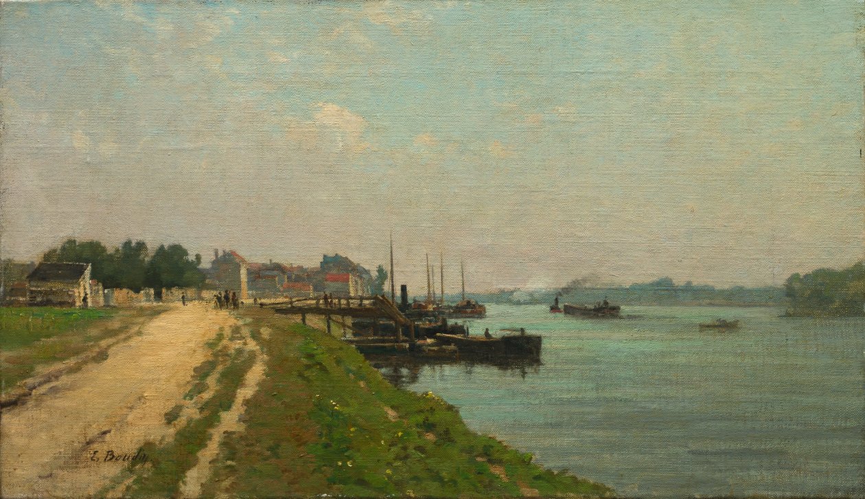 Bank of the Seine (olja på tyg) av French School