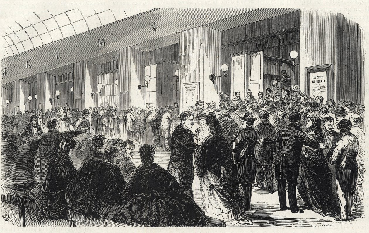 Banque - Societe Generale - utgivning av fem och två franc - 1871 av French School