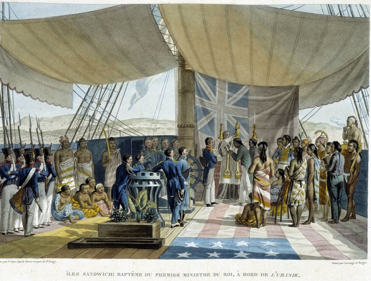 Dop av infödda från Sandwichöarna ombord på Urania, tidigt 1800-tal av French School