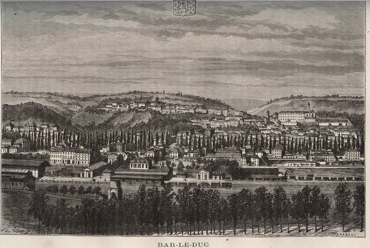 Bar-le-Duc (Bar le Duc) - departementet Meuse - gravyr i "La France illustree: geografi, historia, statistisk administration" av V.A. Malt-brunt. 1884 av French School