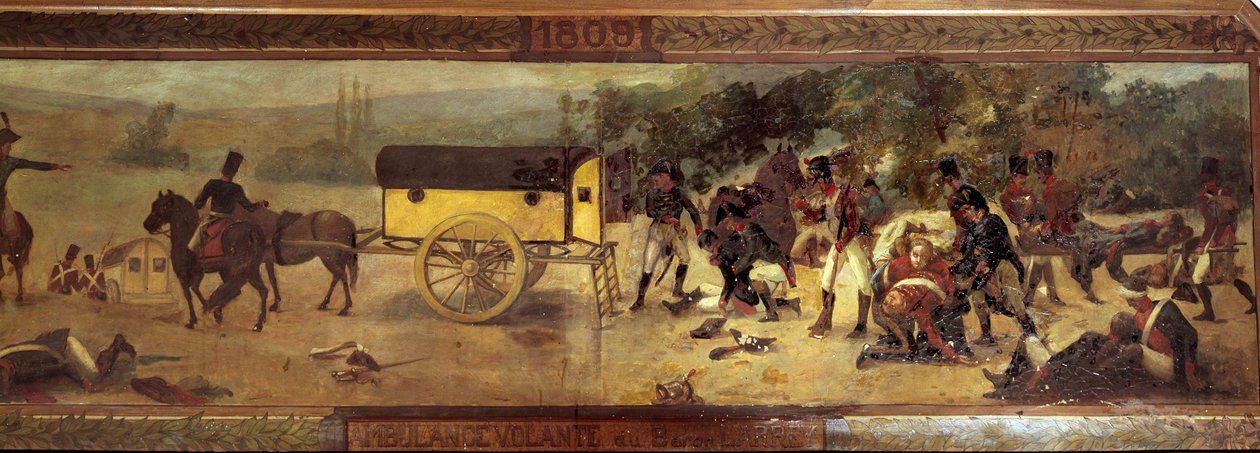 Baron Larreys flygande ambulans (Dominique Jean, Baron Larrey 1766 - 1842) 1809 Anonym målning av 1800-talets franska skola. 1809 Paris, museum för Val de Grace av French School
