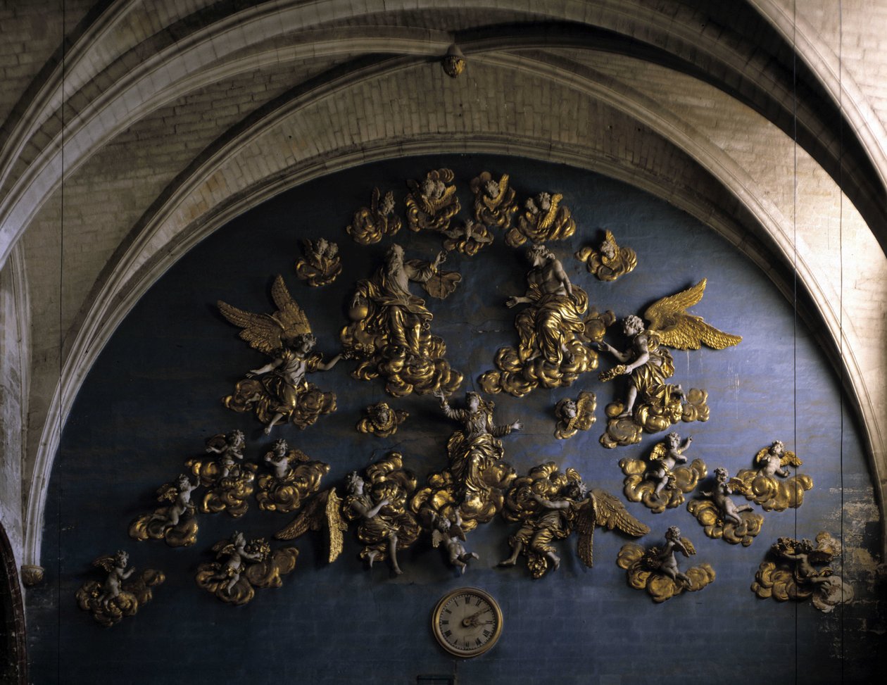 Barockarkitektur: dekor (1600-talet). Mur på baksidan av långhuset i Church of Our Lady of the Angels (Our Lady of the Angels). L