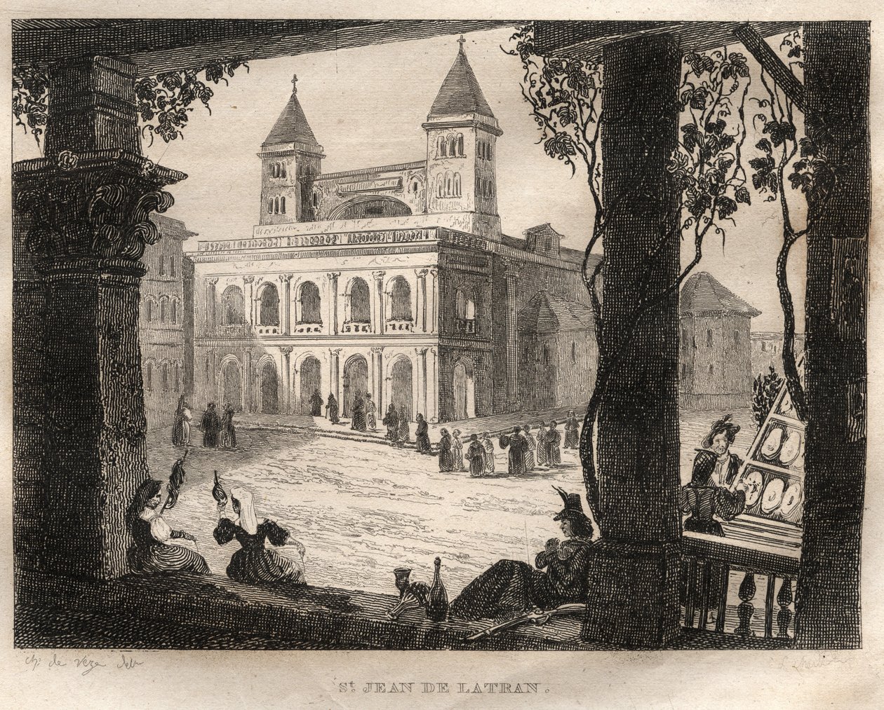 Basilikan San Giovanni Laterano, Rom - Sankt Johannes av Lateranen - Gravyr från "" Pittoreska Italien" - Historisk och beskrivande målning av Italien" av M. de Norvins, Ch. Nodier 1834-1836. av French School