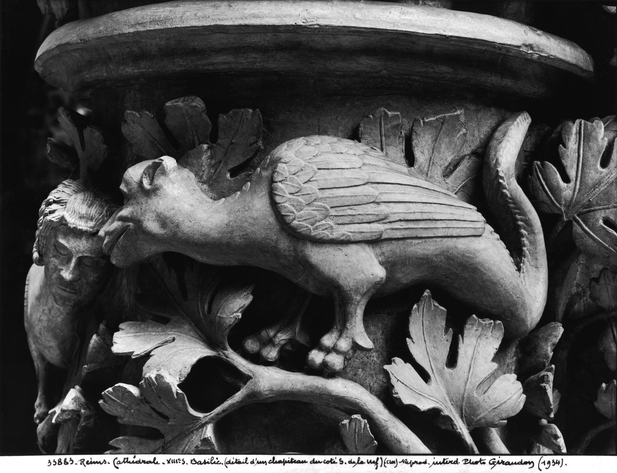 Basilisk, huvudstad från katedralen Notre Dame i Reims (gips av sten) av French School