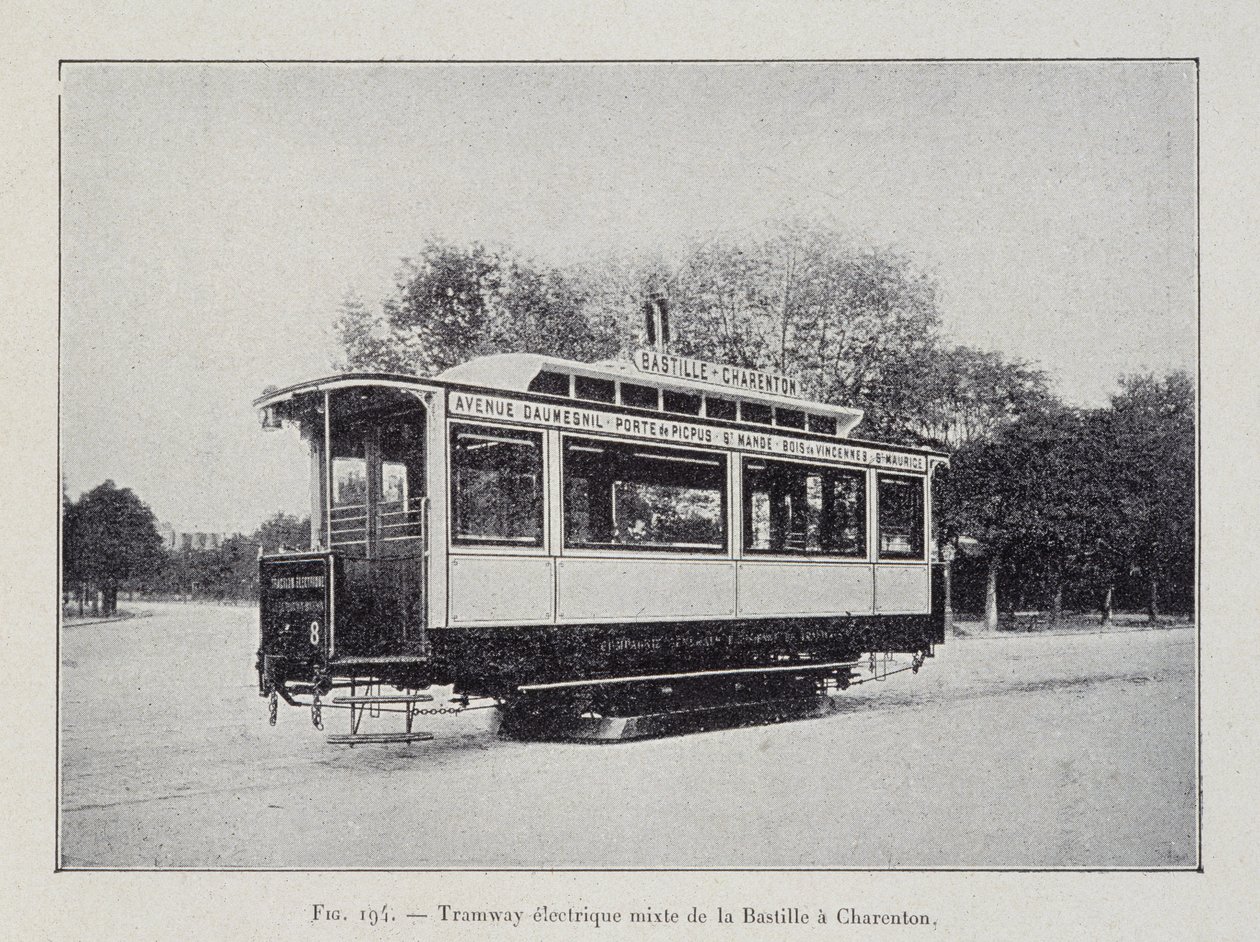 Bastille-Charenton elektrisk spårväg - i "Through electricity"" av G. Davy av French School