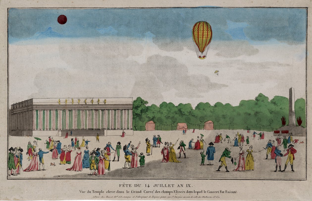 Bastilledagen, Paris, 14 juli 1801 (handfärgad gravyr) av French School