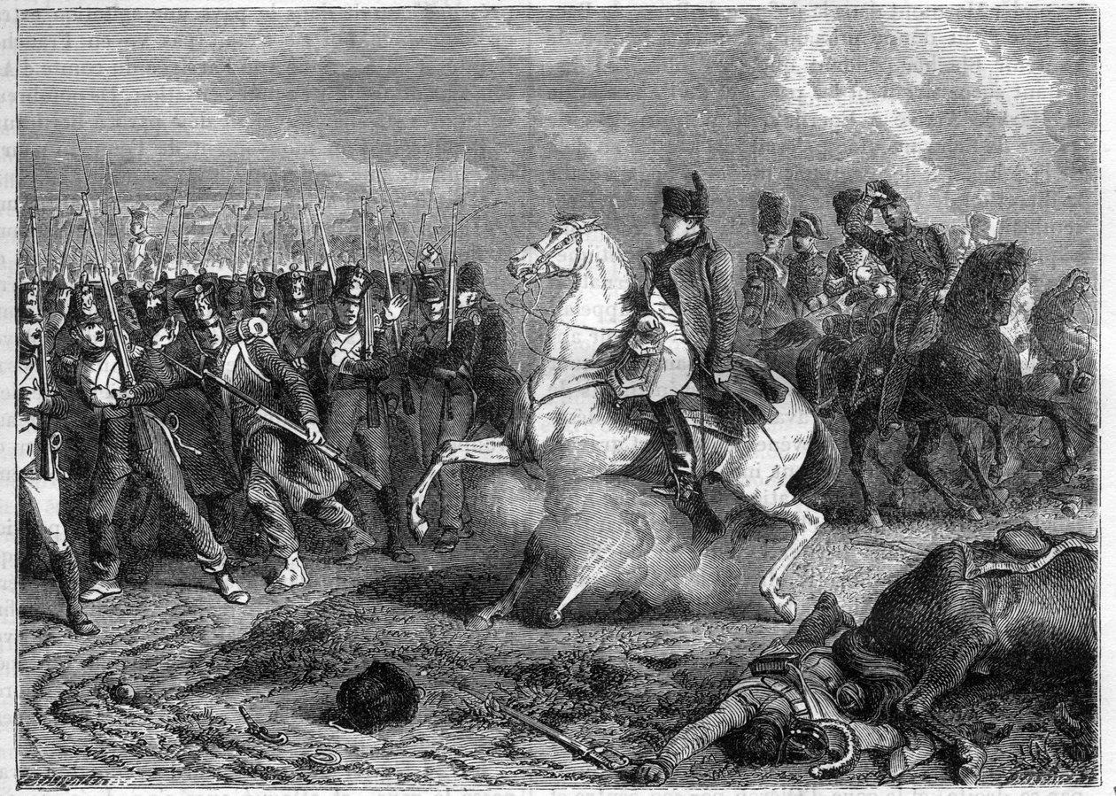 Slaget vid Arcis-sur-Aube, 20-21/3/1814 - granaten exploderar under kejsar Napoleons häst - Slaget vid Arcis-sur-Aube (Arcis sur Aube) 20 och 21 mars av French School