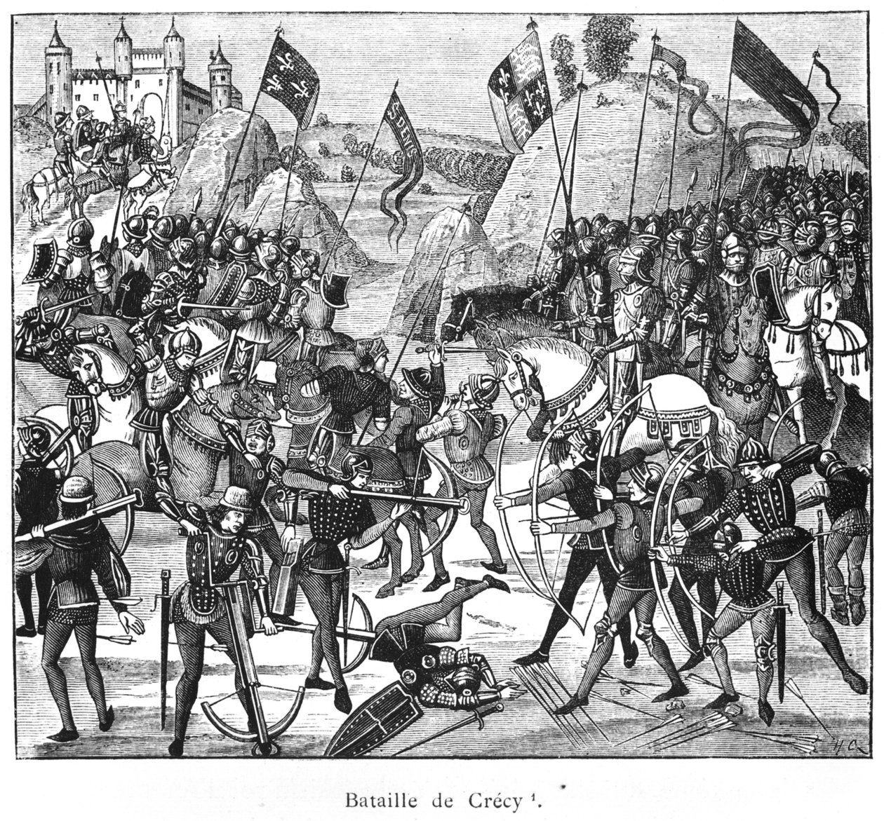 Slaget vid Crecy 1346, kopia av Froissarts Chronicles av French School