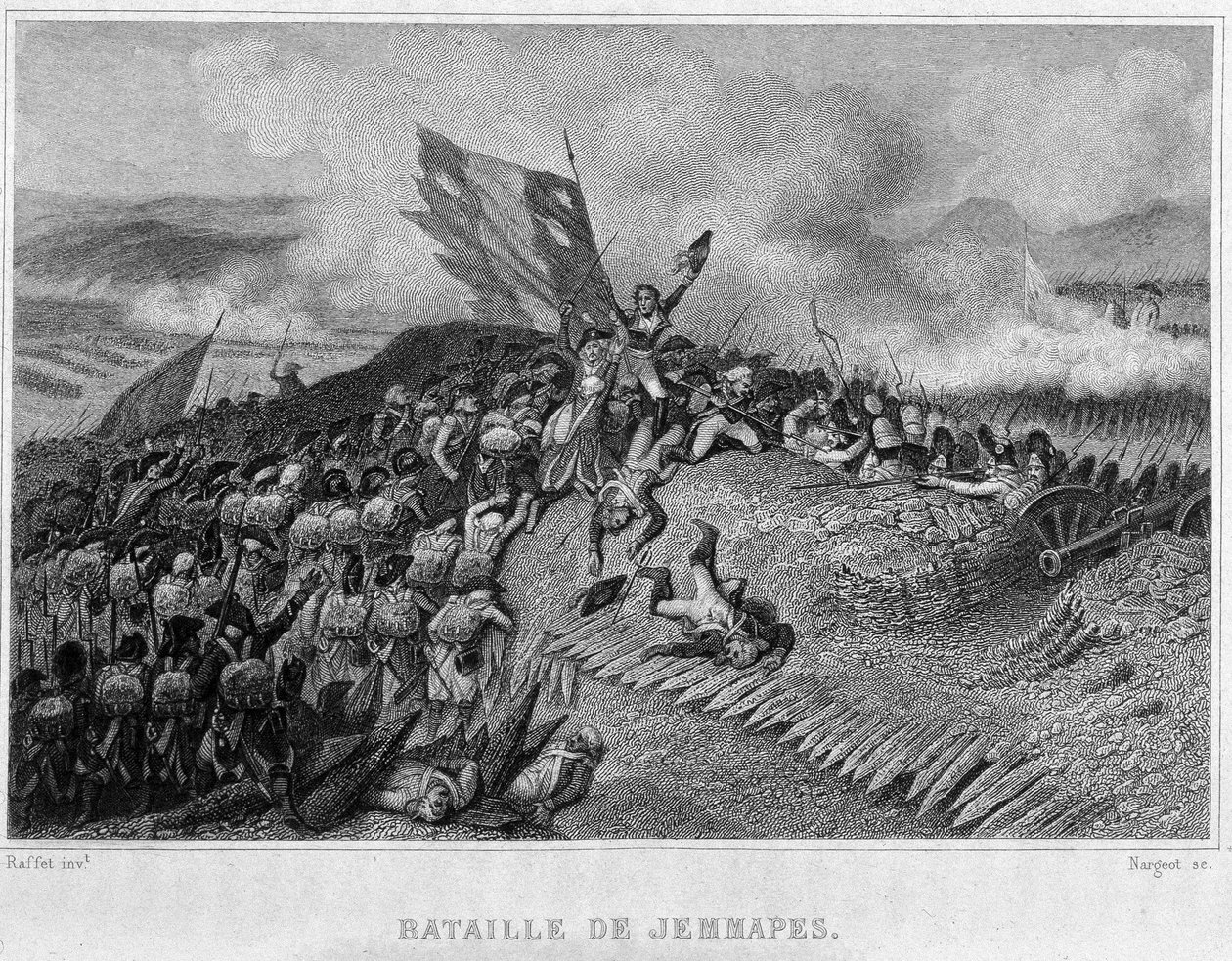 Slaget vid Jemappes 1792 (fransmännens seger, under kommando av Dumouriez) - i "" Revolution francaise"" av Thiers. 1800-talet av French School