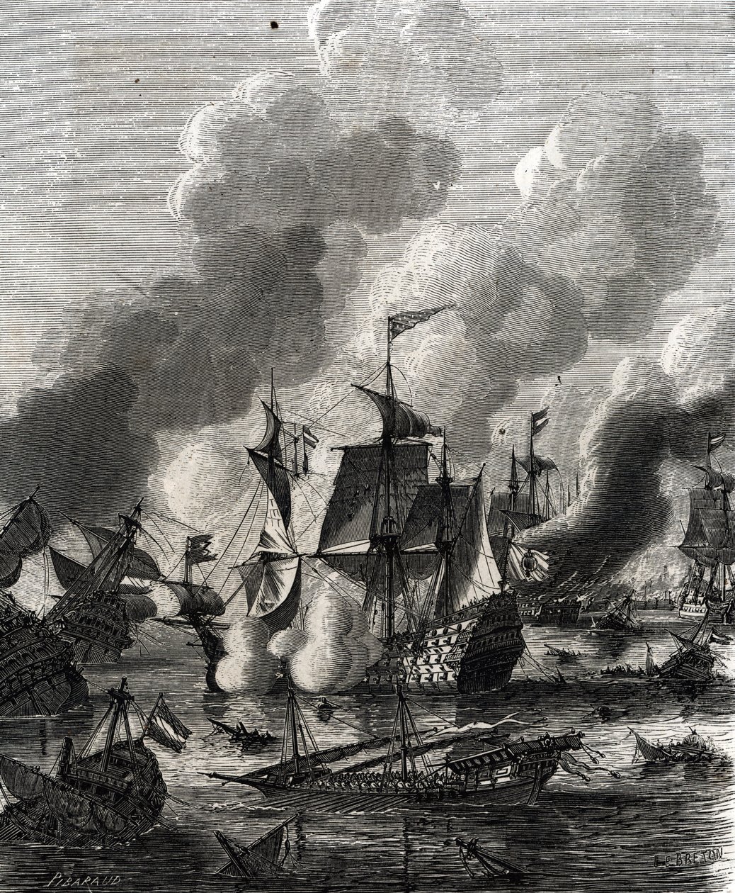 Slaget vid Lagos var ett sjöslag under nioåriga kriget den 27 juni 1693 (gravyr) av French School