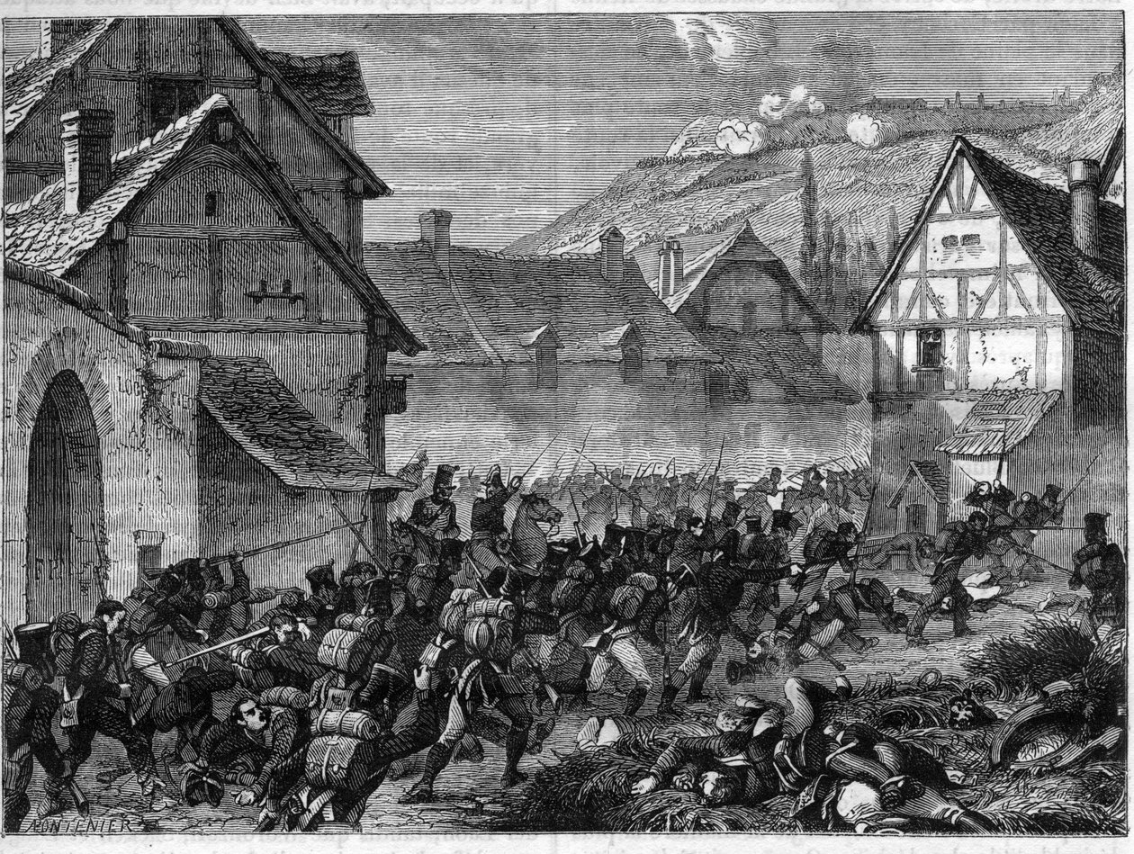 Slaget vid Laon, 9-19 mars 1814 (allierad seger under Blucher över Napoleon I) - Slaget vid Laon, Marechal Ney, i spetsen för en division, tar över förorten Semilly - i "Histoire de l