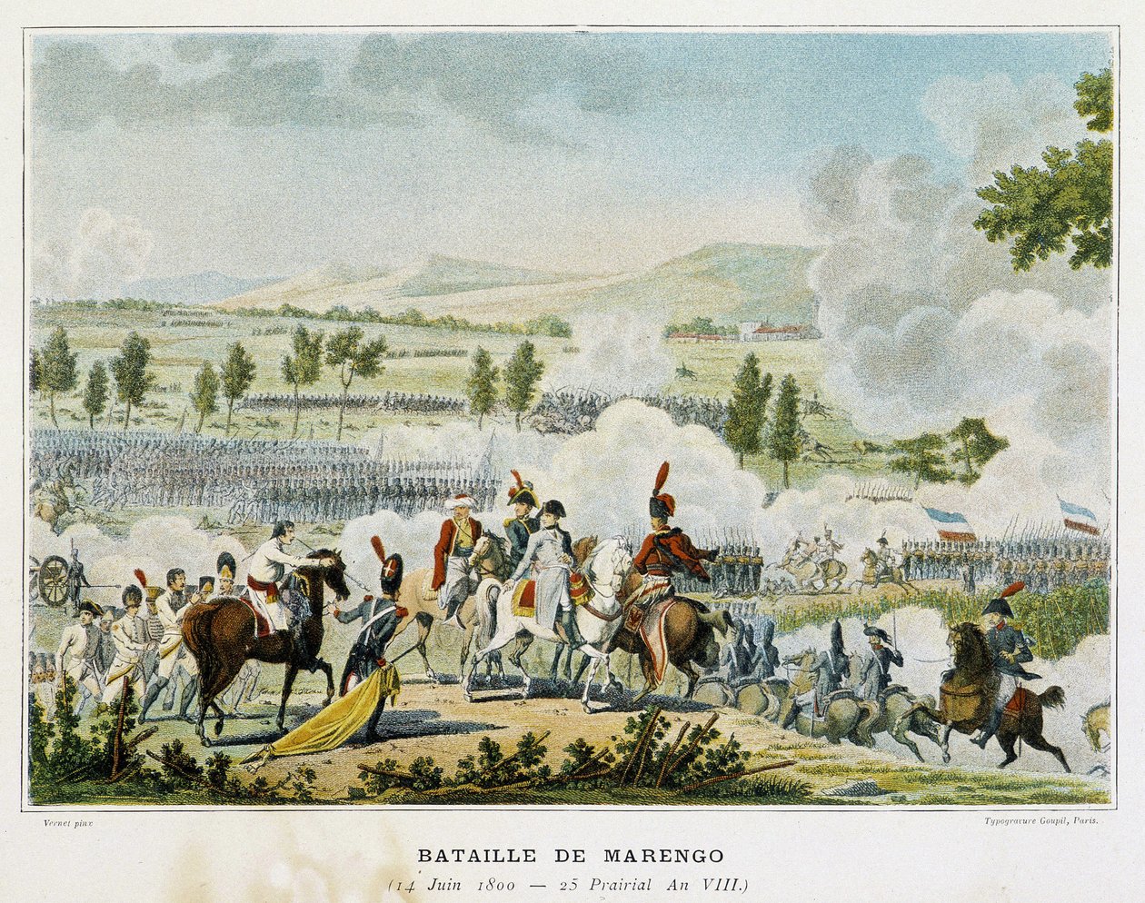 Slaget vid Marengo (Piemont - Italien) den 14 juni 1800, då Bonaparte vann seger över österrikarna. av French School