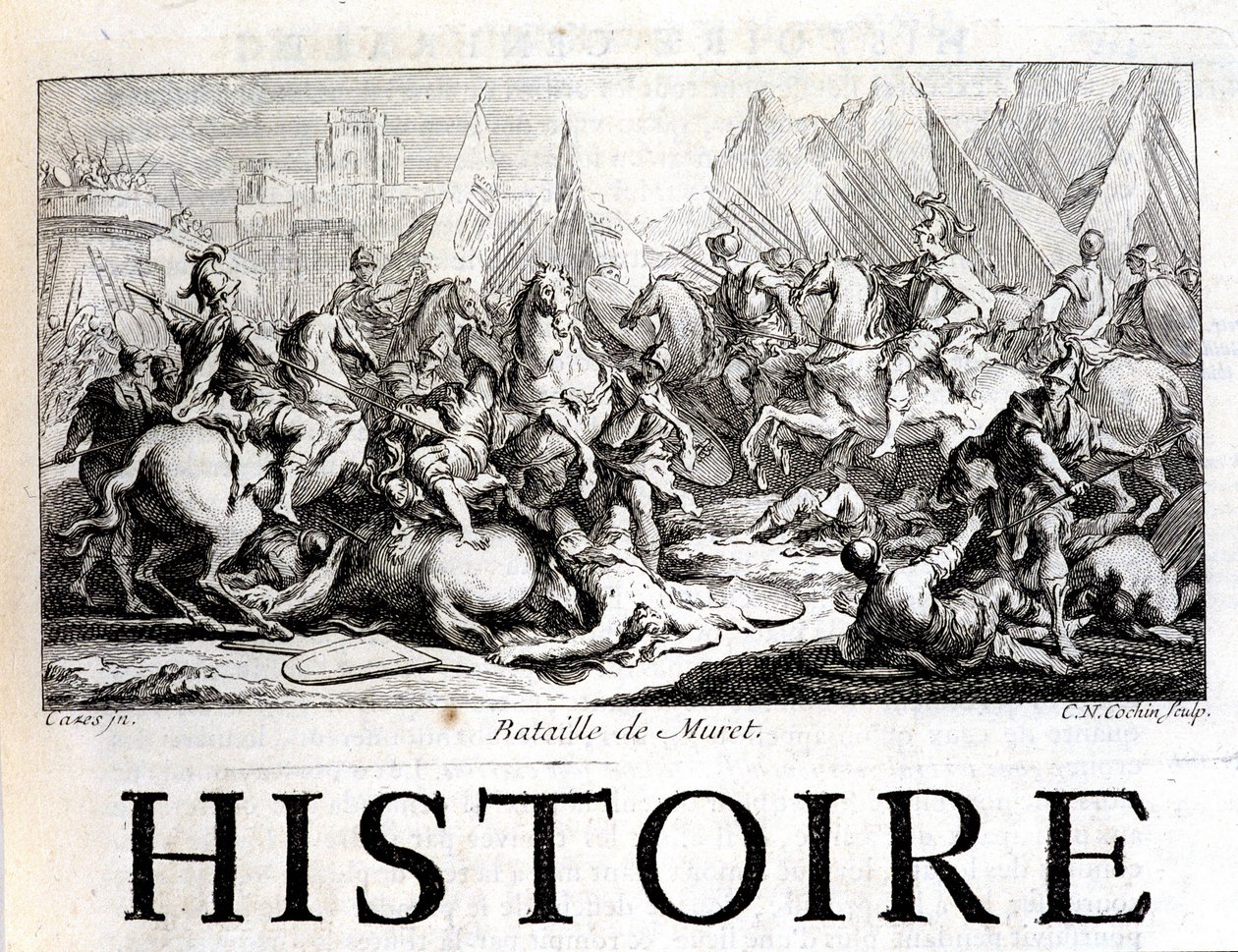 Slaget vid Muret den 12 september 1213 - i "" General History of Languedoc" av Joseph Vaissete, Paris av French School