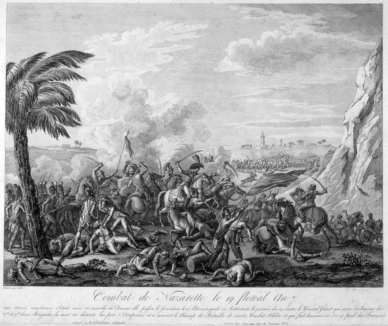 Slaget vid Nasaret den 19 floral år 7 (1799) under general Jean Andoche Junot (Jean-Andoche) (1771-1813) - i "" Revolution francaise"" av Thiers. 1800-talet av French School