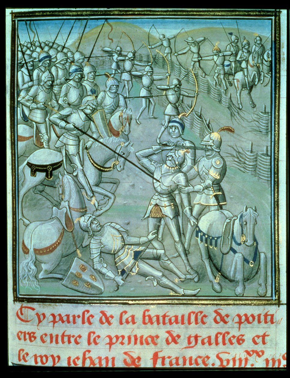 Slaget vid Poitiers, föreställande prinsen av Wales och kung Jean av Frankrike av French School