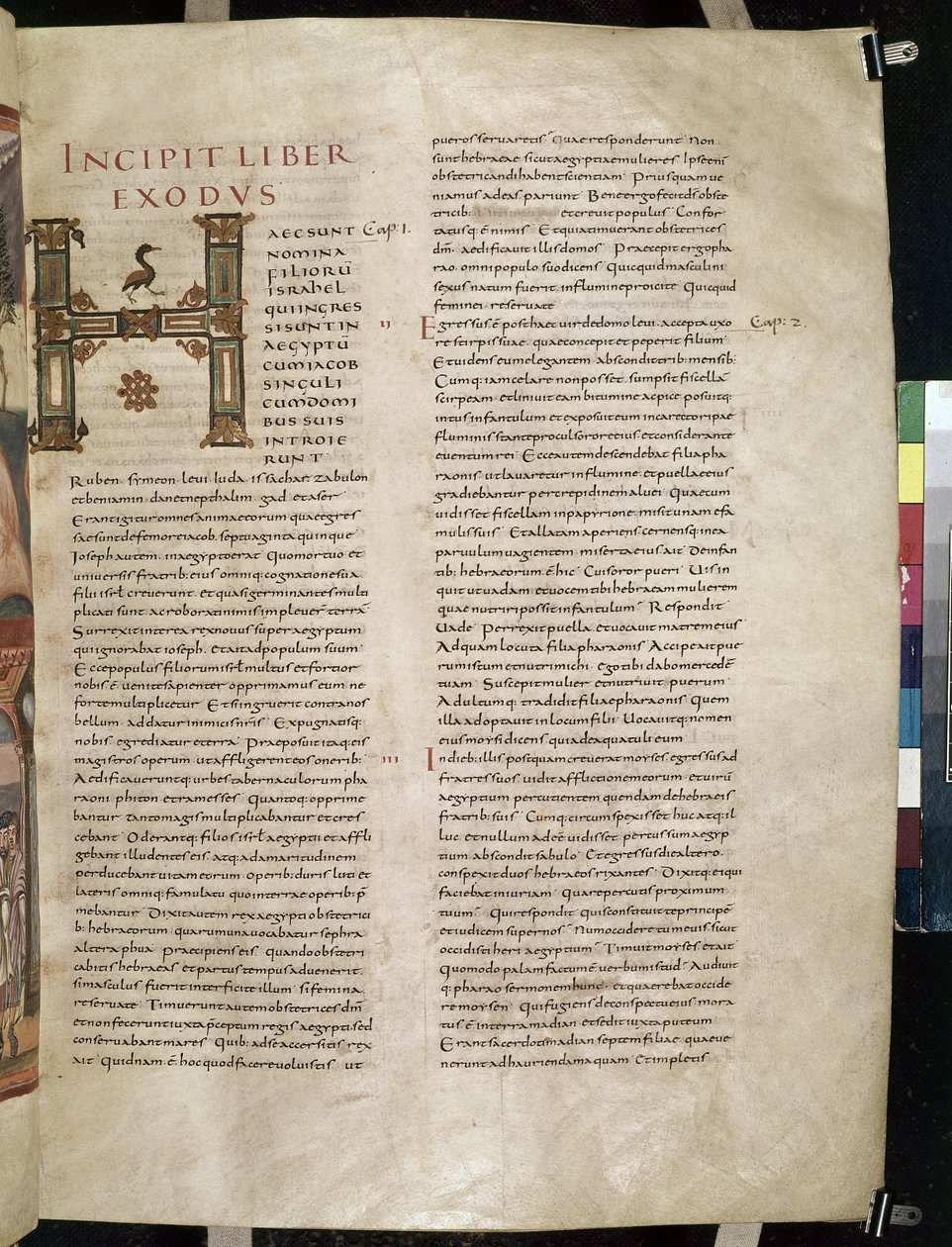 Början av Exodusboken, med dekorerad initial "H", från Moutier-Grandval Bibeln, av French School