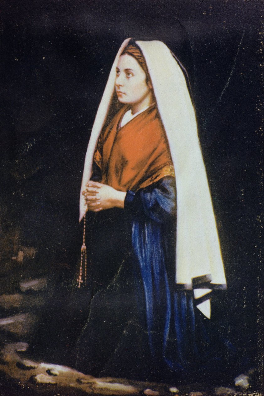 Bernadette Soubirous, från en målning från slutet av 1800-talet (tonat foto monterat på kort) av French School