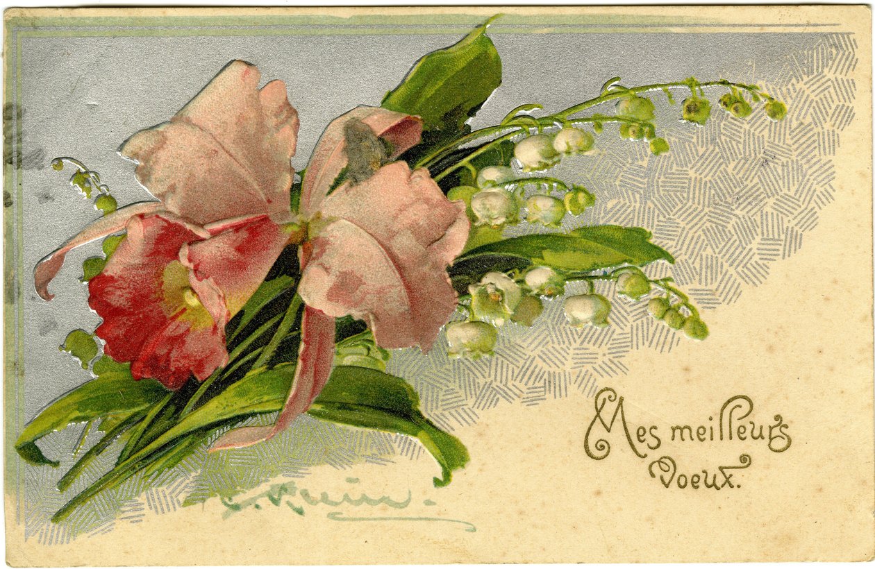 Bästa önskningar om liljekonvalj och blommor. av French School