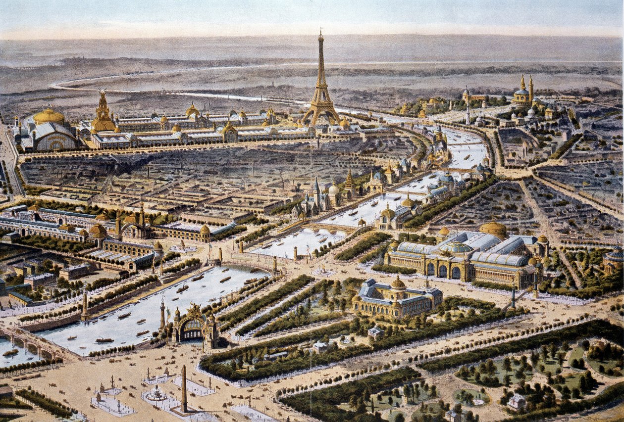 Fågelperspektiv av Parisutställningen 1900 (chromo) av French School