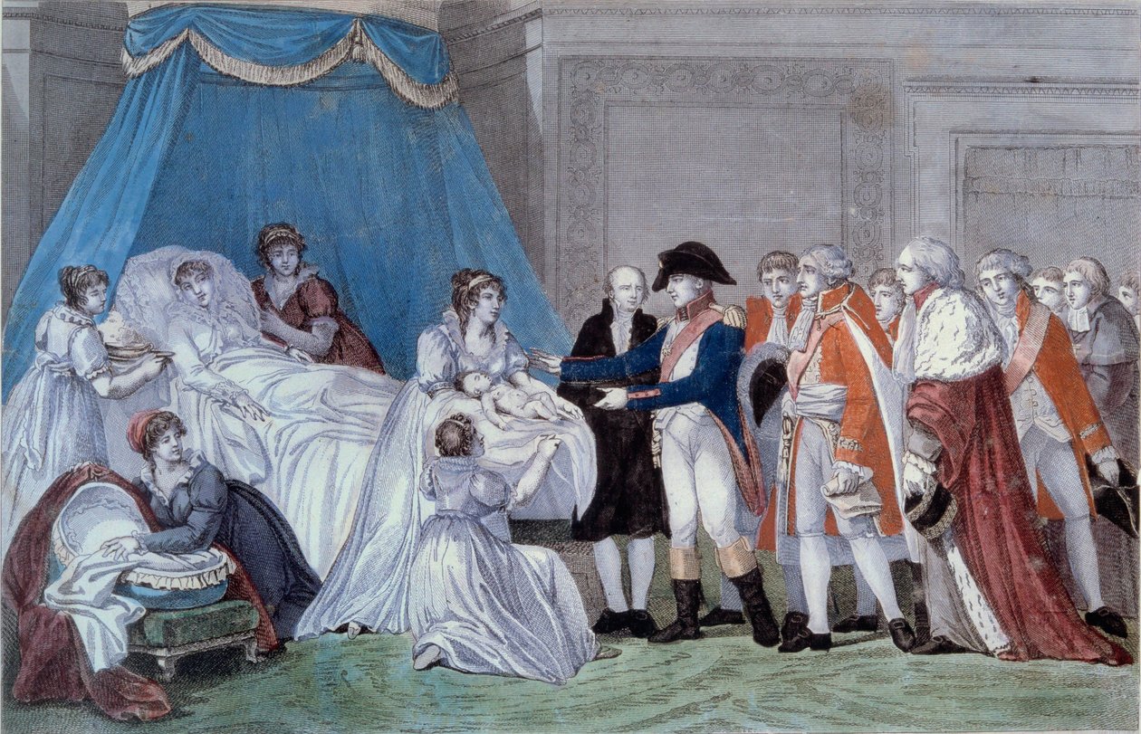 Födelse av kungen av Rom Napoleon II (Francois Charles Joseph Napoleon Bonaparte) (1811-1832): ceremoni av födelseattesten för kejsar Napoleon I:s son (1769-1821) i Palais des Tuileries den 20/03/1811. Gravyr av 1800-talet. Ile d