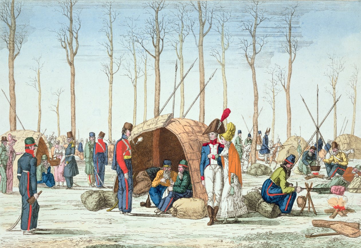 Bivack av ryska trupper på Champs Elysées, Paris, 31 mars 1814 av French School