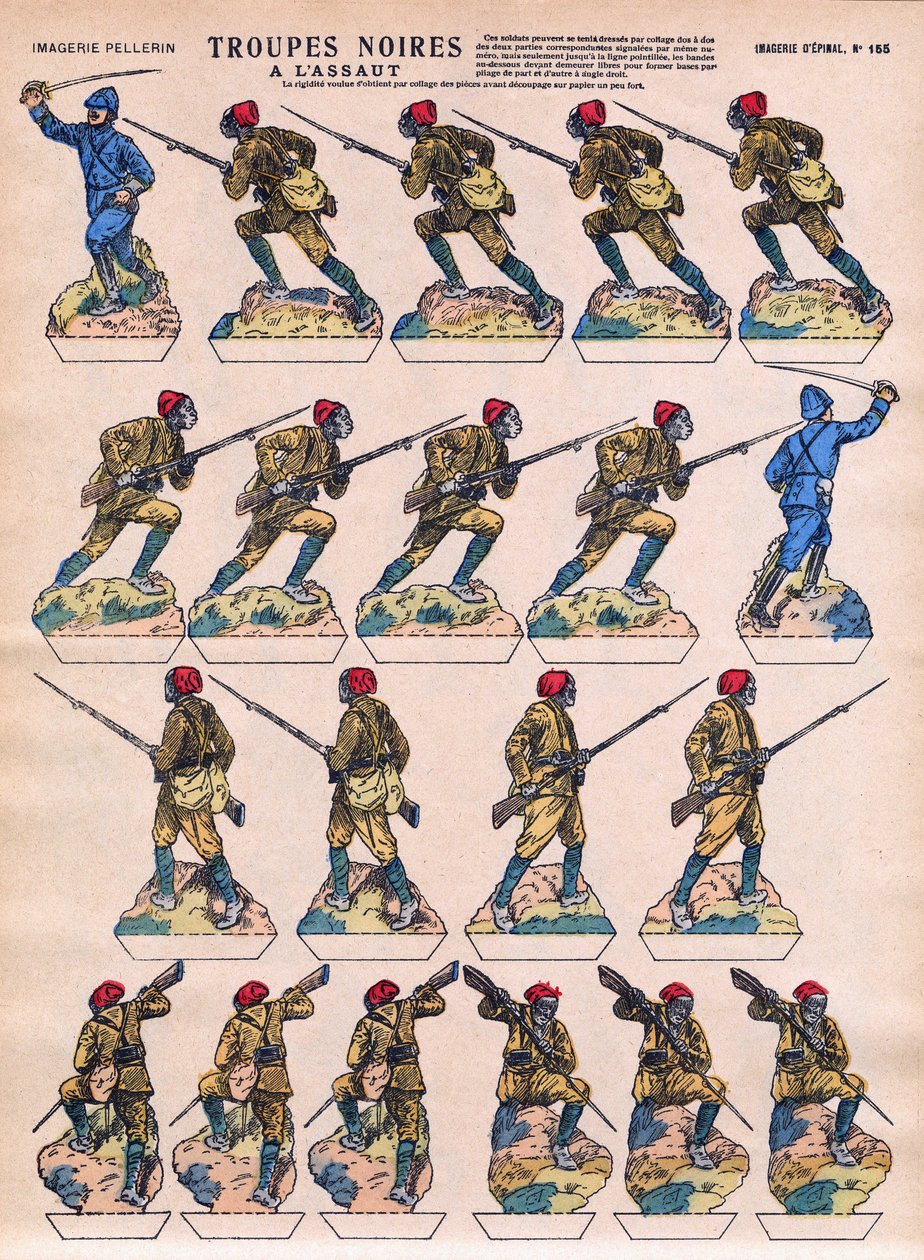 Svarta trupper stormade in franska Armee från afrikanska kolonier. Avbildning av Epinal, början av 1900-talet. av French School