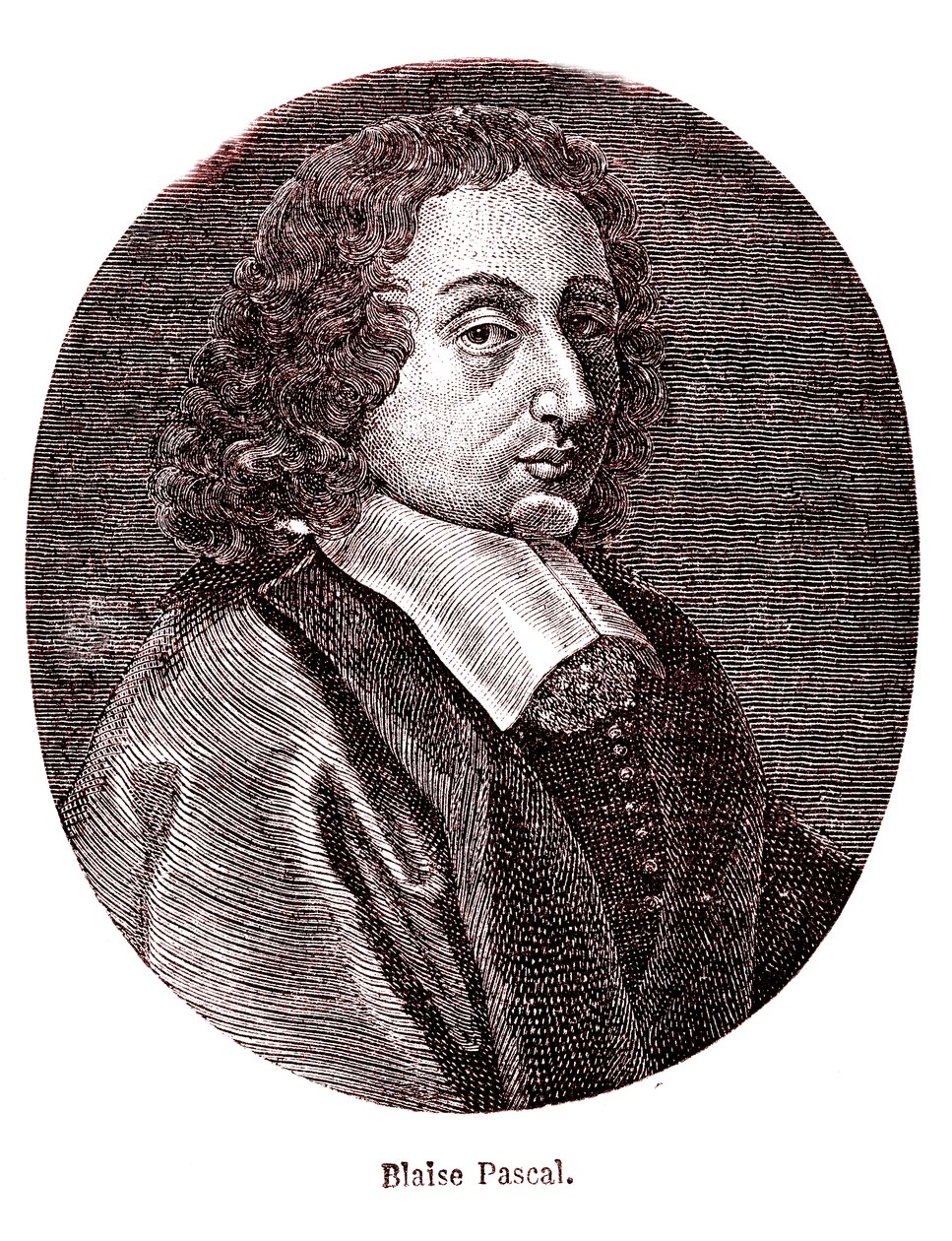 Blaise Pascal, fransk matematiker, filosof, fysiker och teolog. 1865 (gravyr) av French School