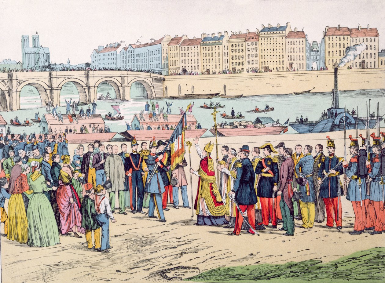 Välsignelse av flaggorna i Paris före kolonisternas avresa till Algeriet 1843, 1935 av French School