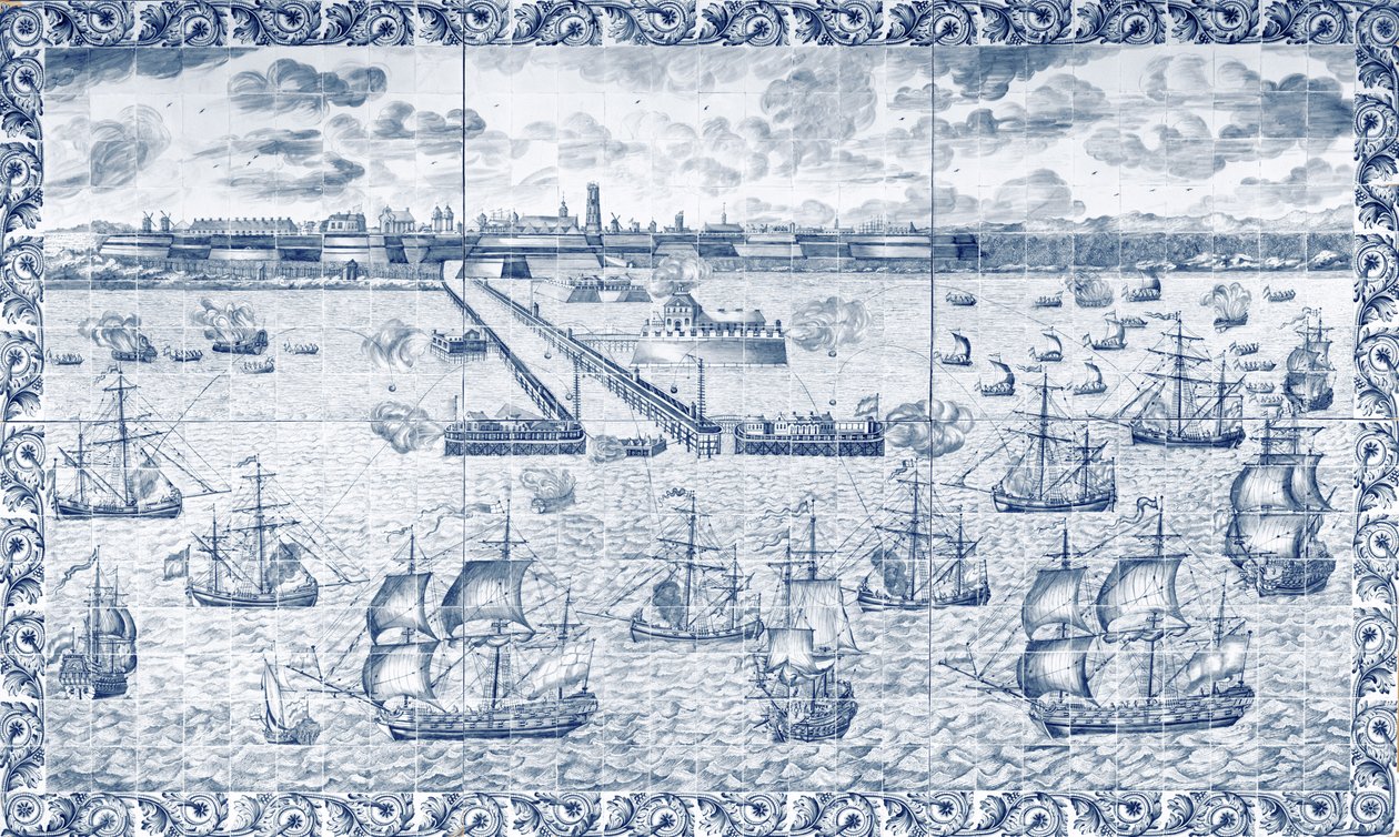 Bombardement av Dunkirk den 11 augusti 1695 (keramik) av French School