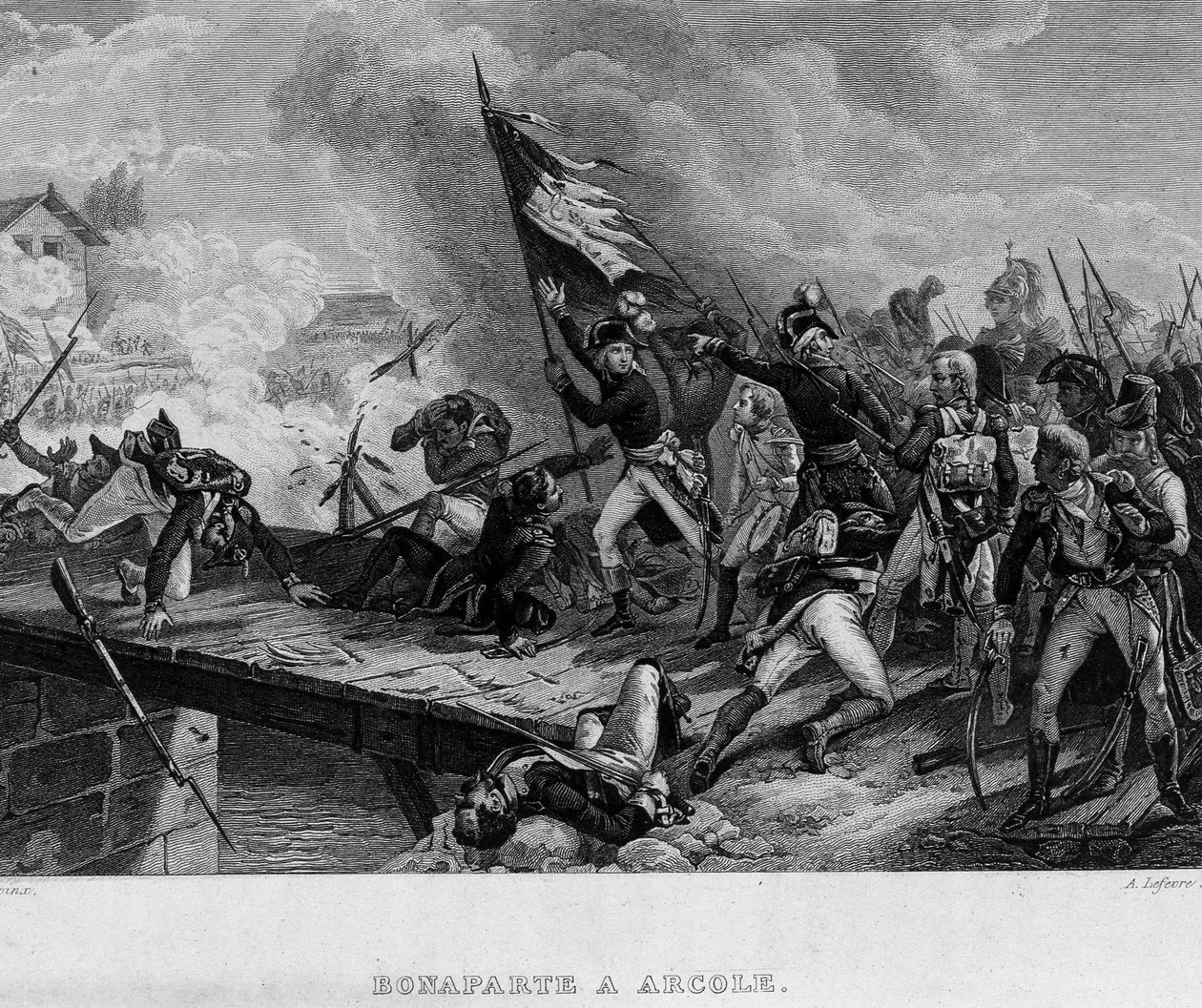 Bonaparte in Arcole - i "" Revolution francaise"" av Thiers. 1800-talet av French School