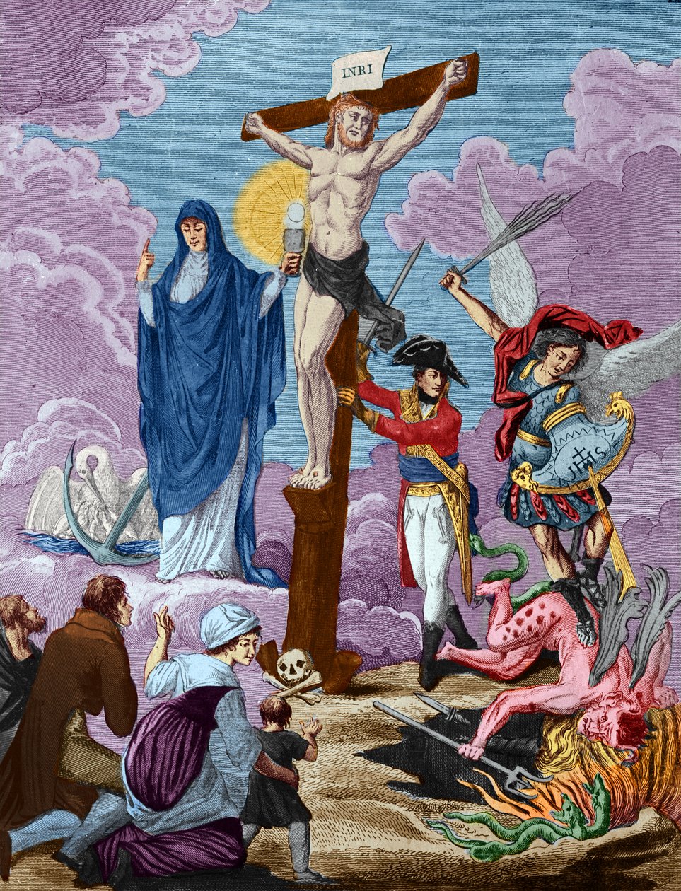 Bonaparte, återställare av religion och stödja korset, Allegory on the Concordat, 1802 av French School