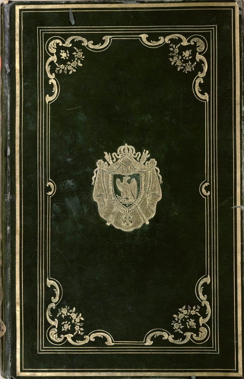 Bokband med Napoleon Bonapartes vapen (1769-1821) (grönt läder och guld) av French School