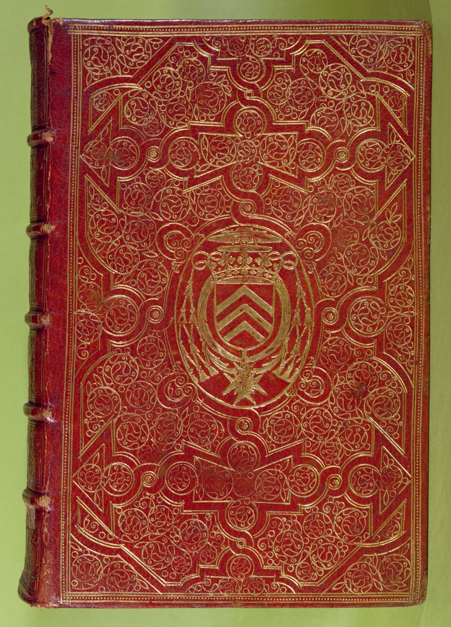 Bokomslag med Armand-Jean du Plessis, kardinal Richelieu (1585-1642) vapen (rött läder & guld) av French School