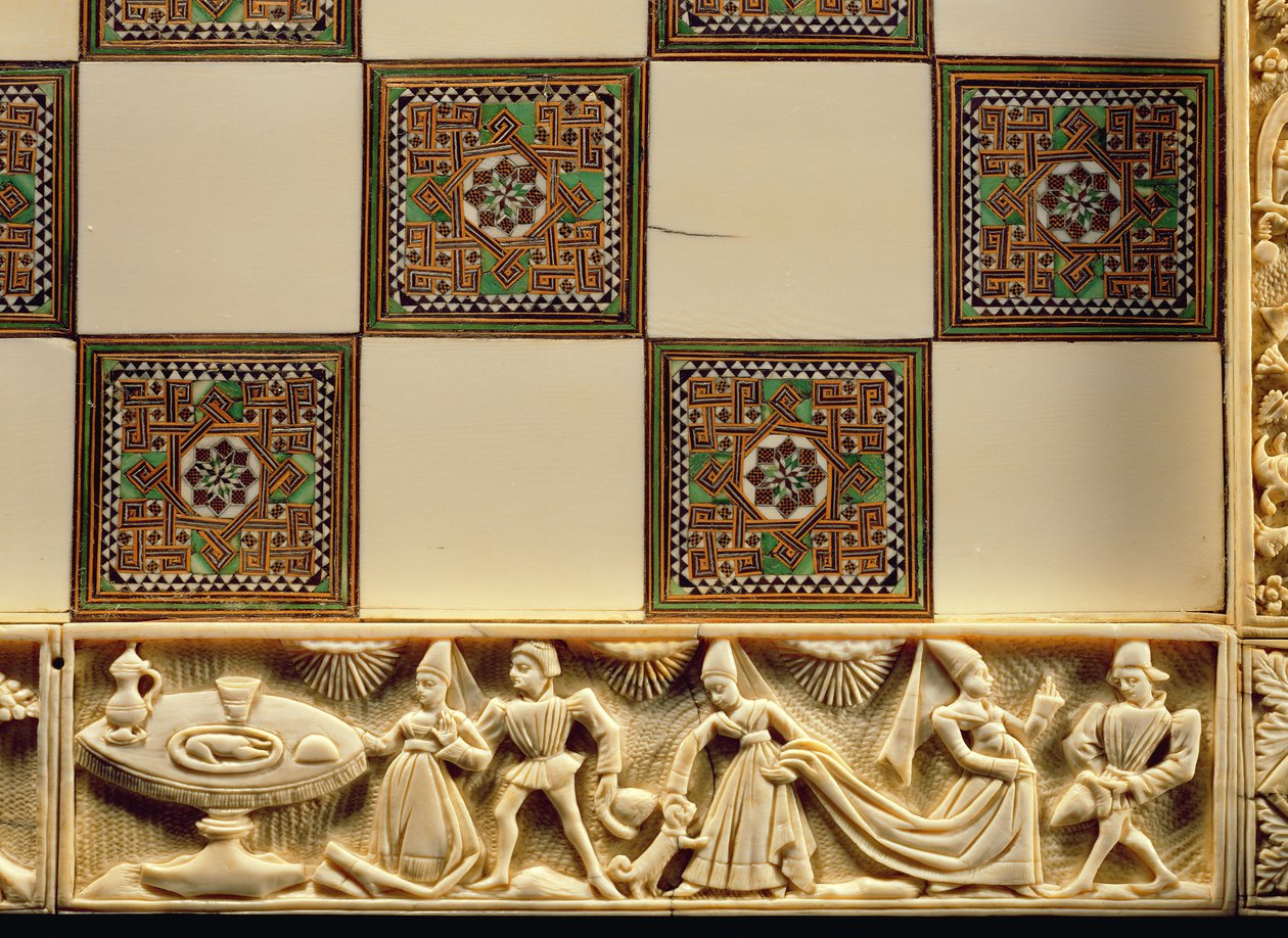 Kant till ett schackbräde som skildrar hovlivet, 1415 av French School