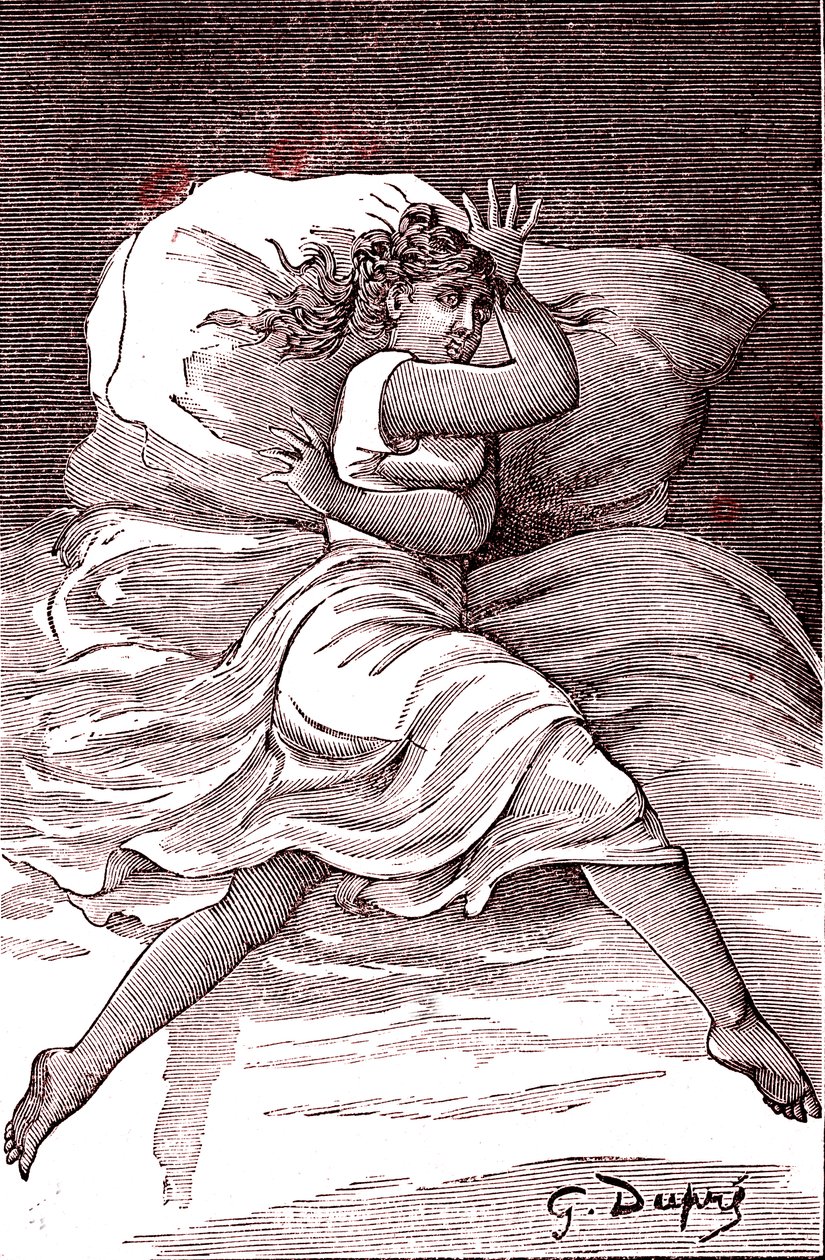 Gränsande hysteri. 1887 (gravyr) av French School