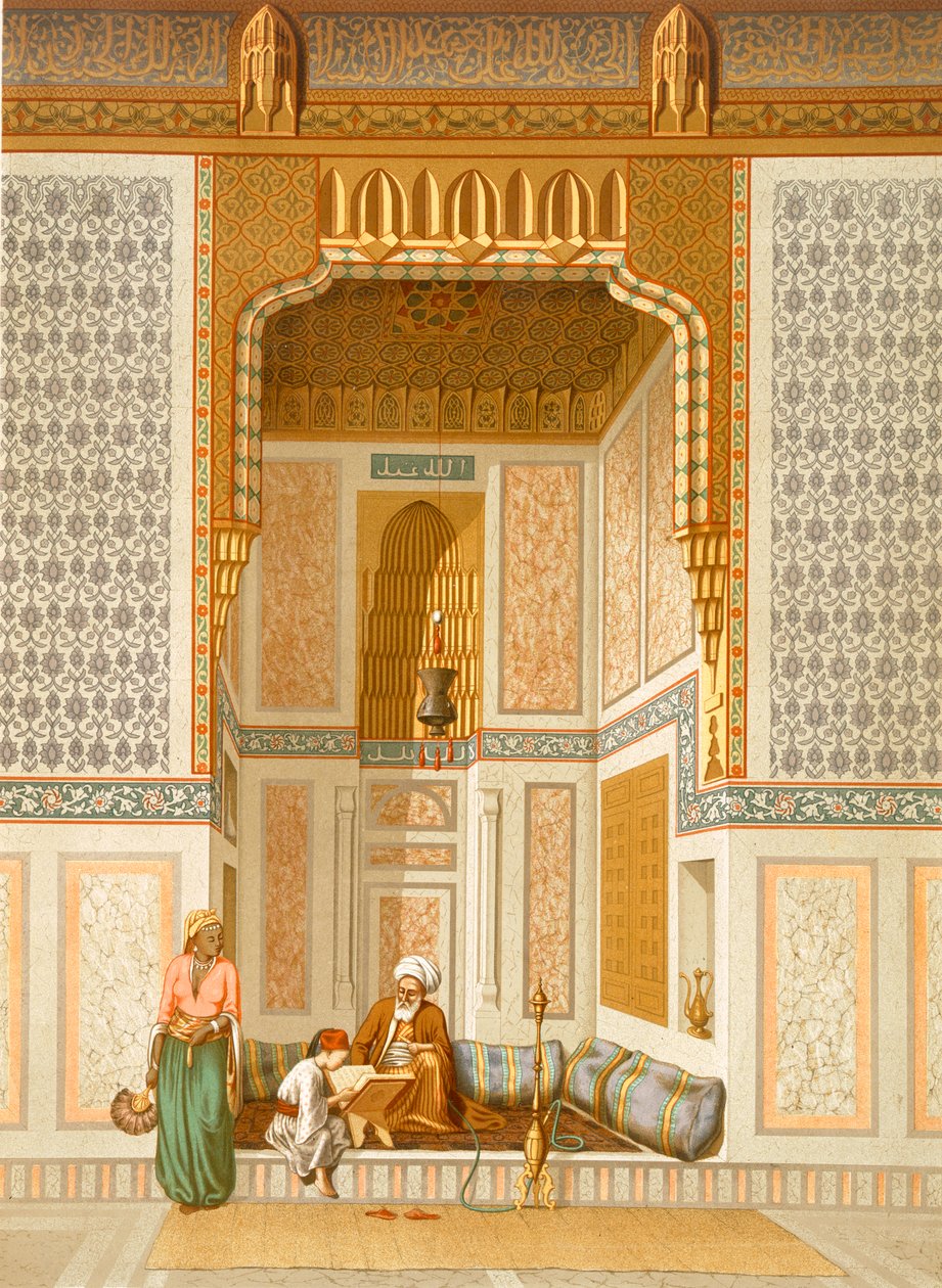 Bordeyny-moskén, Kairo (färg litho) av French School