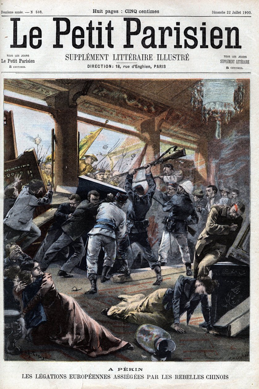 Boxerrebellernas europeiska legationer i Peking attackeras av rebellerna - i "Le petit Parisien" av French School