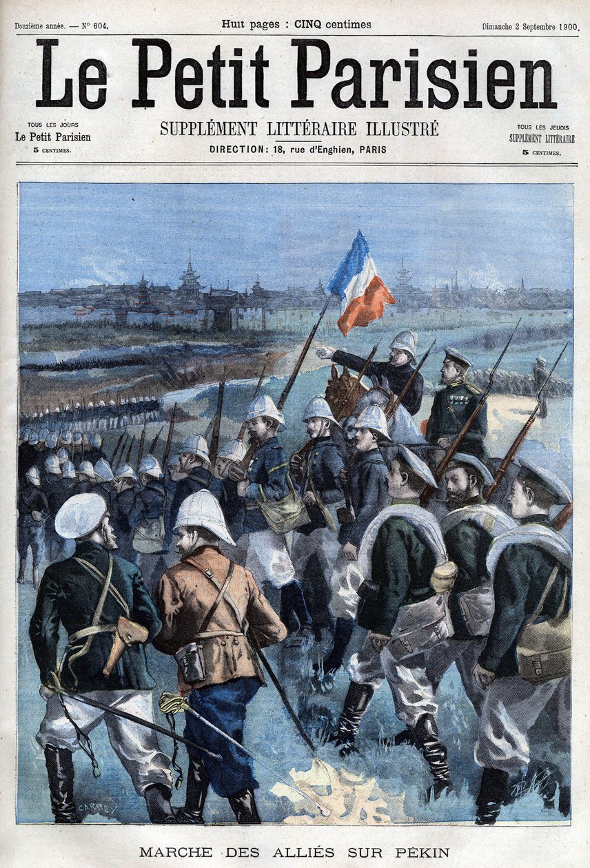 Boxer Rebellion De allierade går vidare mot Peking - i "Le petit Parisien"" av French School
