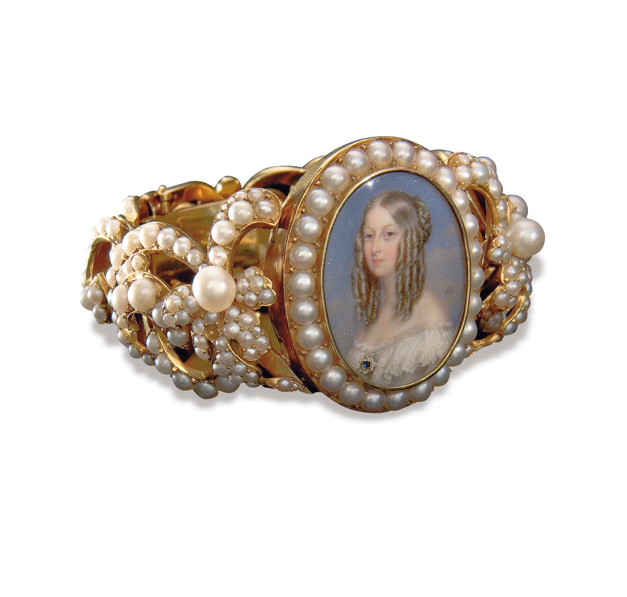 Armband som innehåller en miniatyr av Victoire, hertiginnan av Nemours av French School
