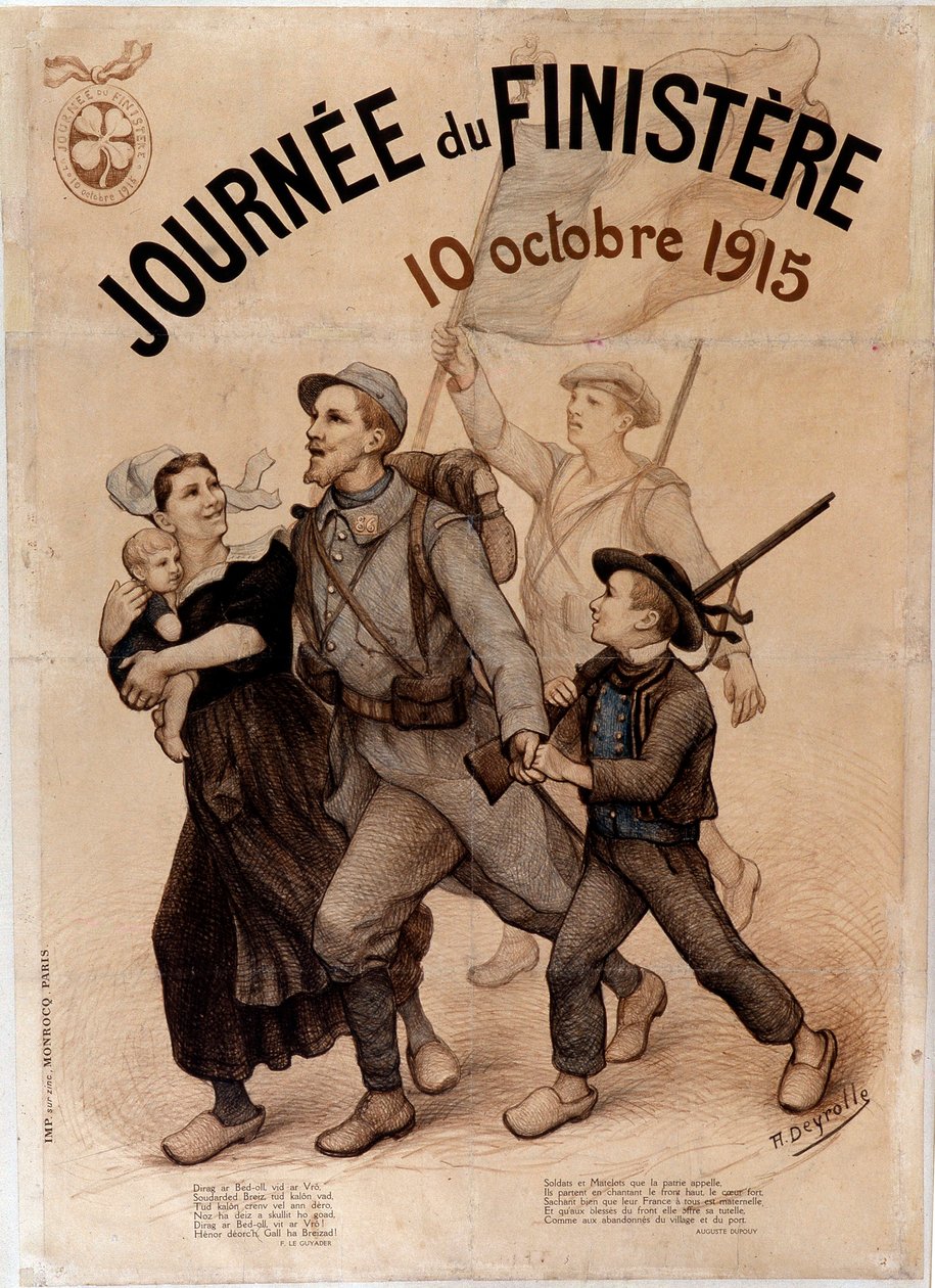 Breton soldat och hans familj - Affisch för "Finistere Day", 10 oktober av French School