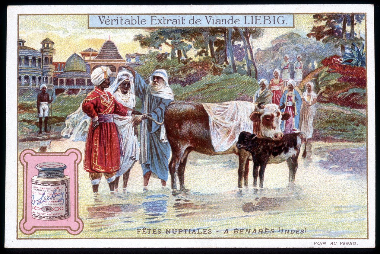 Bröllopsfester i Benares, Indien - chromo. Liebig, v. 1895 av French School