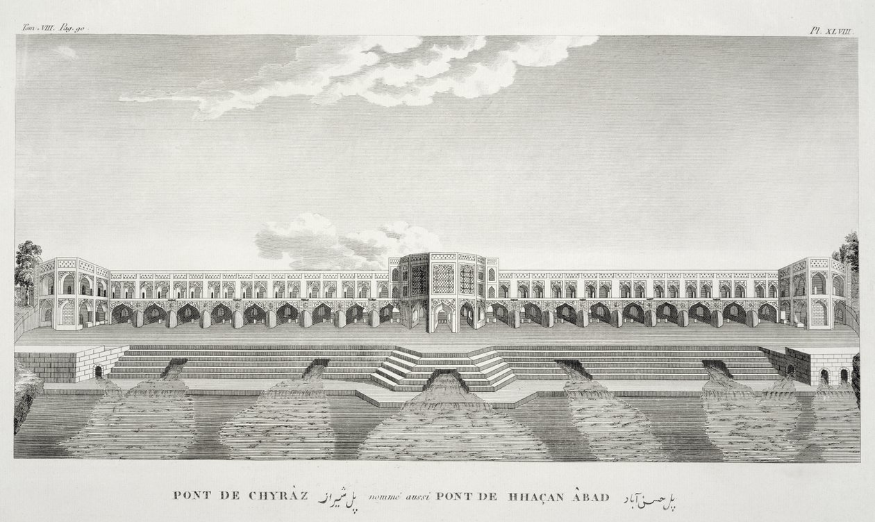Bridge of Shiraz, Isfahan, från Voyages du Chevalier Chardin en Perse, et en autres Lieux d